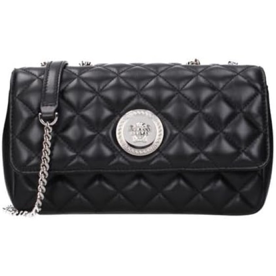 Versace Medusa Women’s Quilted Black Leather Crossbody Bag – Small Designer Shoulder Bag with Medusa Plaque, Flap Closure & Adjustable Strap – Luxury Italian Fashion Purse