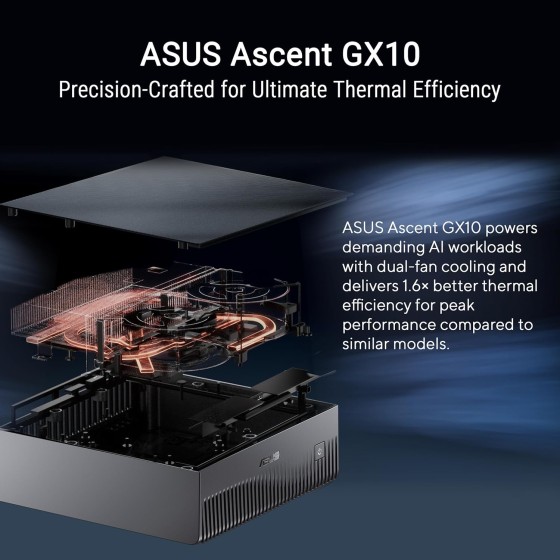 ASUS Ascent GX10 AI Supercomputer: NVIDIA GB10 Superchip, 128GB LPDDR5x, 1TB PCIe Gen4 NVMe SSD, Wi-Fi 7 & BT5.4, DGX OS, Agentic AI Ready, Supports OpenClaw, NemoClaw, Gray Stackable Metal Chassis