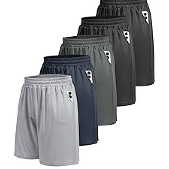 BOOJO 5 Pack Athletic Gym Mens Shorts - Workout Black Quick Dry Basketball Shorts