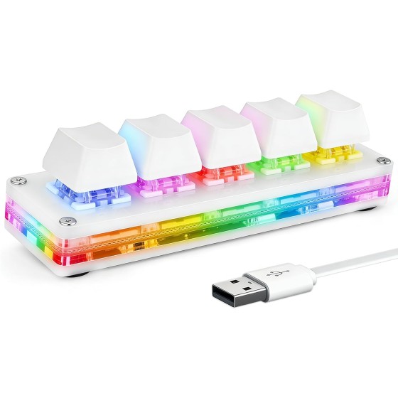 aikeec 5 Keys Mini Macro Mechanical Keyboard White Programmable Gaming Keypad Hot Swap USB Wired for Windows Mac OSU Cherry MX Switches & RGB LED