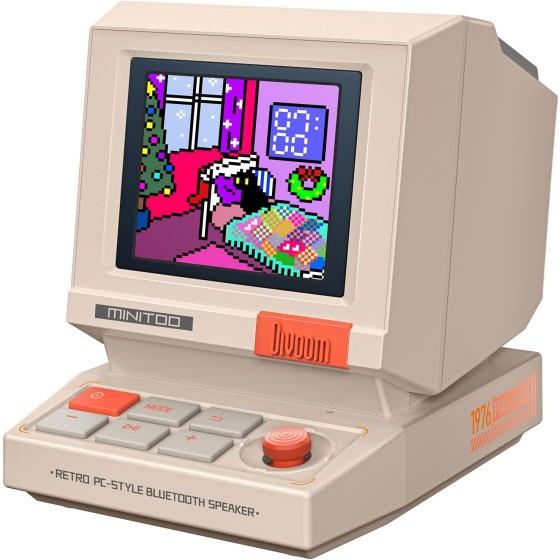 Divoom MiniToo Retro PC-Style Computer Speaker, Smart Pixel Screen with DIY Faces, Bluetooth & USB Audio, Alarm/White Noise Clock, Desk Setup Gift for Bedroom, Office & Gaming