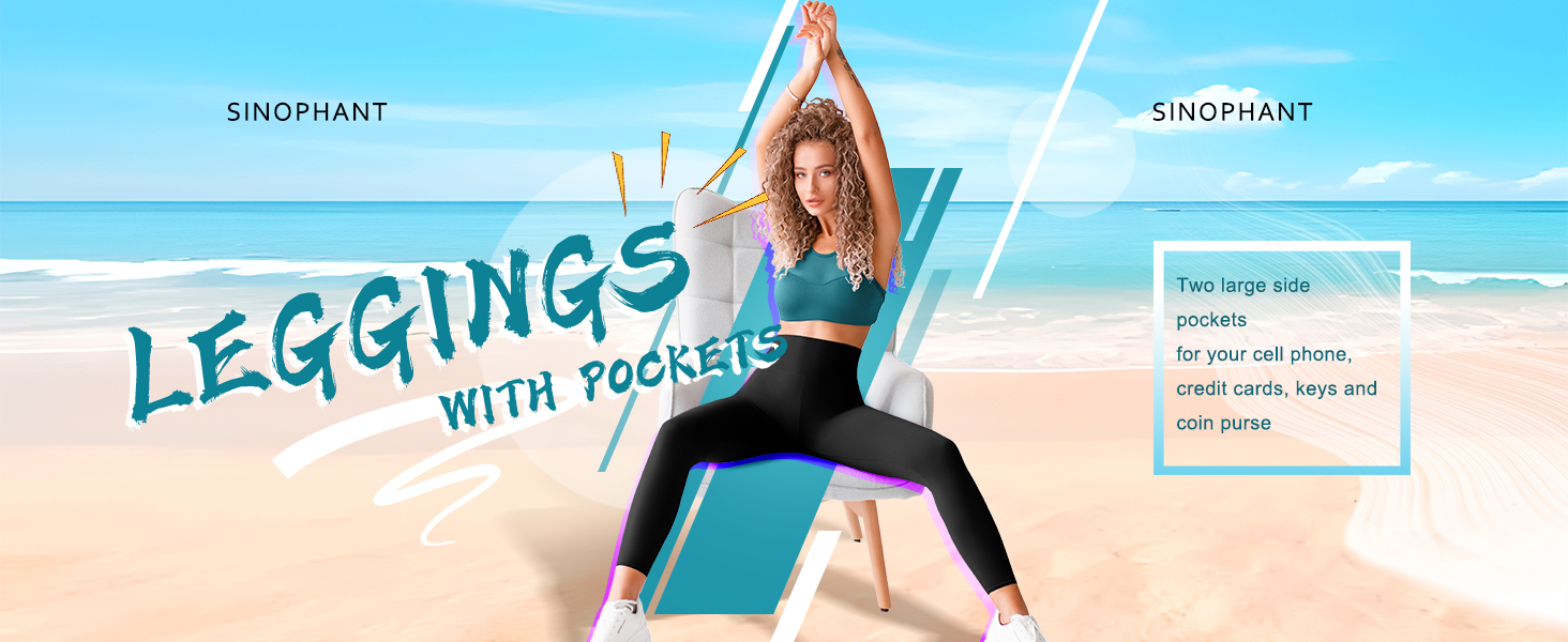 SINOPHANT High Waisted Leggings with Pockets Women, Full Length Capri Buttery Soft Stretchy Yoga Pants