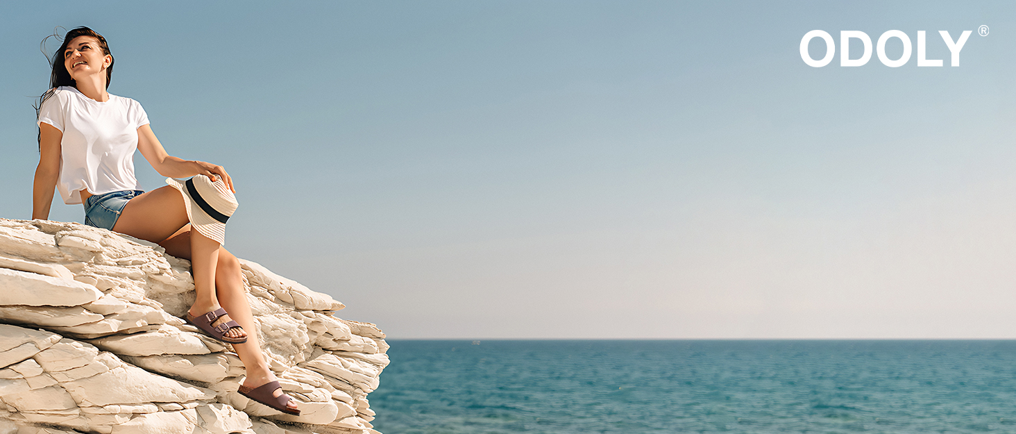 ODOLY Unisex Cork Footbed Slide Sandal, Arch Support Slip On