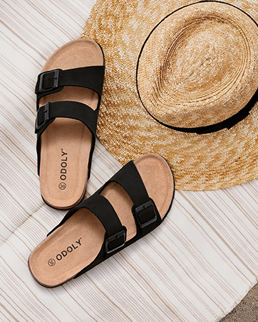 ODOLY Unisex Cork Footbed Slide Sandal, Arch Support Slip On