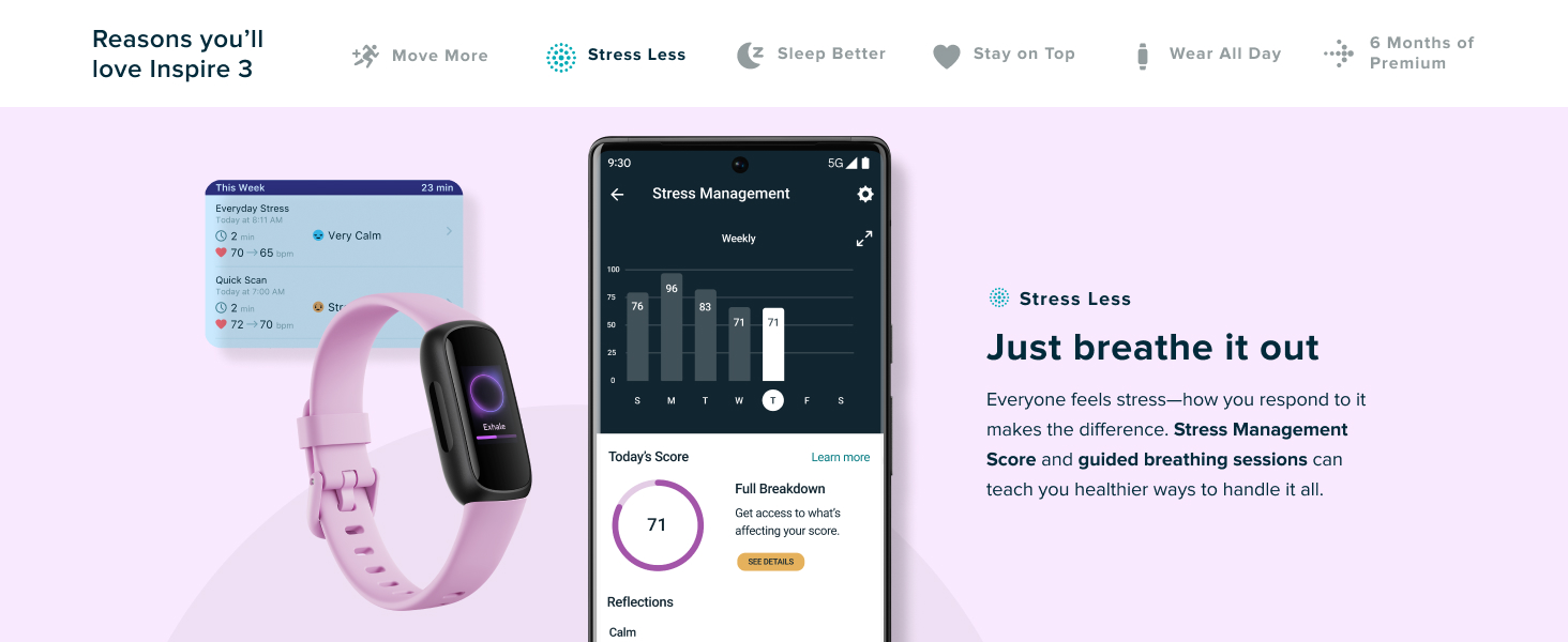Fitbit Inspire 3 Health and Fitness Tracker with Stress Management, Workout Intensity, Sleep Tracking
