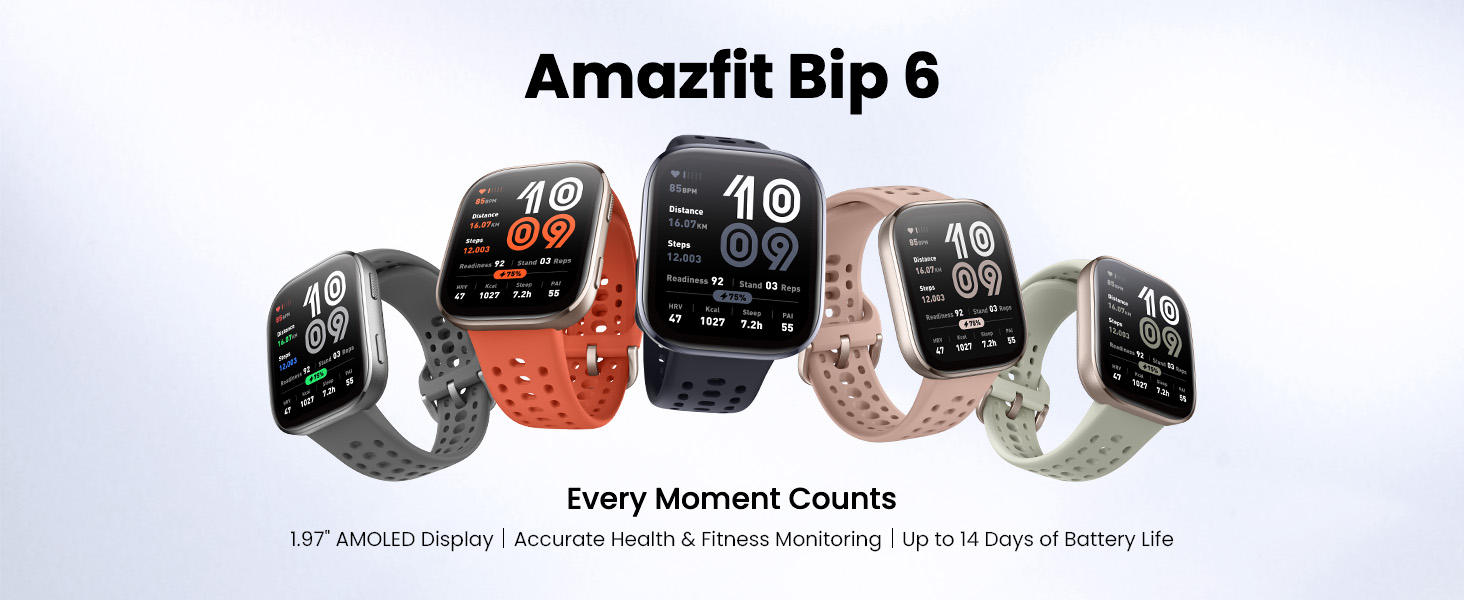 Amazfit Bip 6 Smart Watch 46mm, 14 Day Battery, 1.97 AMOLED Display, GPS and Free Maps, Bluetooth Call and Text, Health Fitness and Sleep Tracker, 140+ Workout Modes