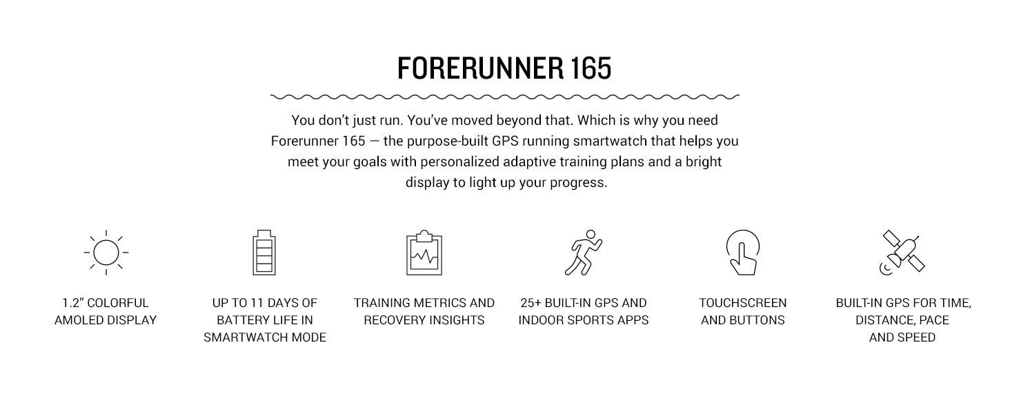 Garmin Forerunner 165 Running Smartwatch, Colorful AMOLED Display, Training Metrics and Recovery Insights